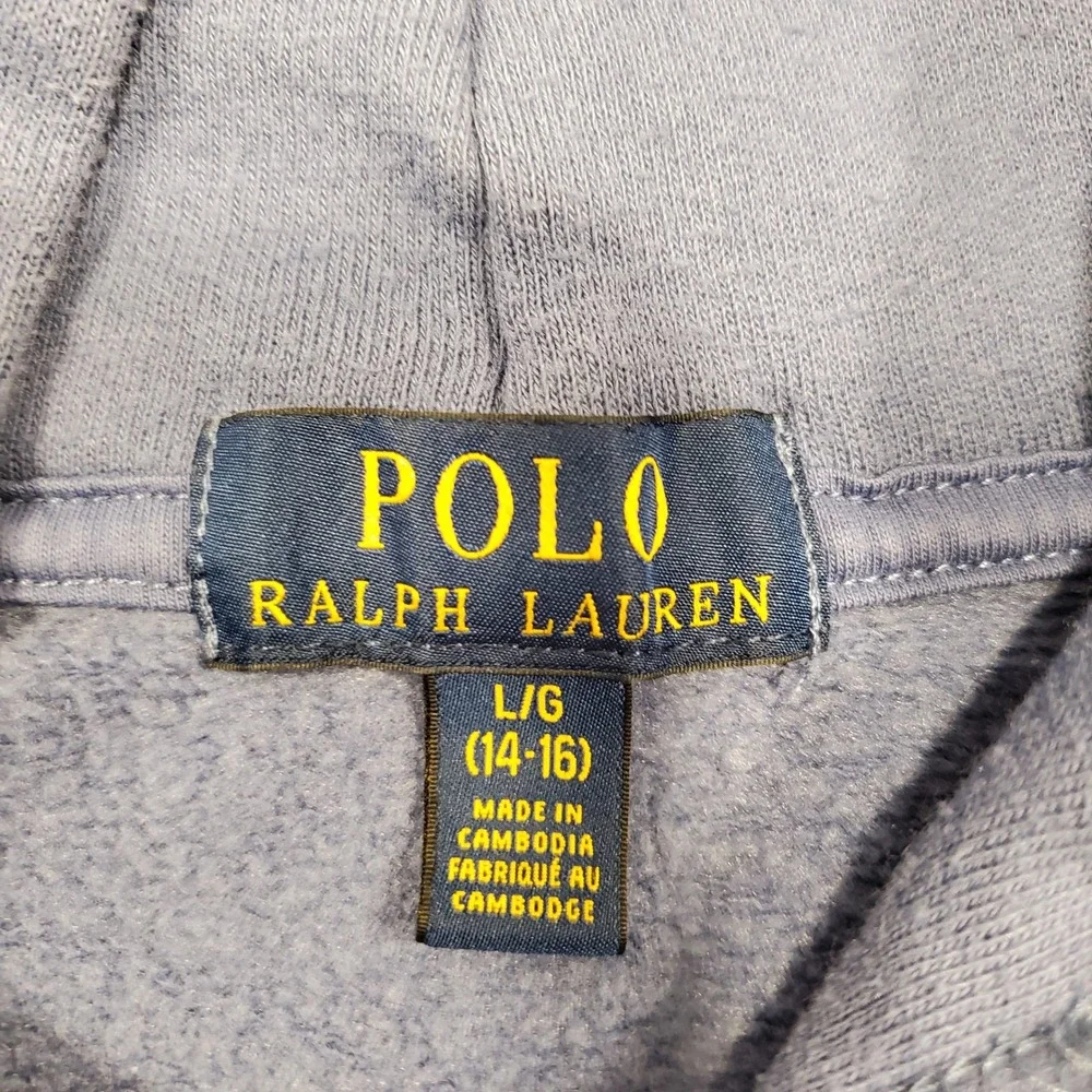Polo Ralph Lauren 1992 Graphic Hoodie Boys L 14-16 Blue Pullover Sweatshirt